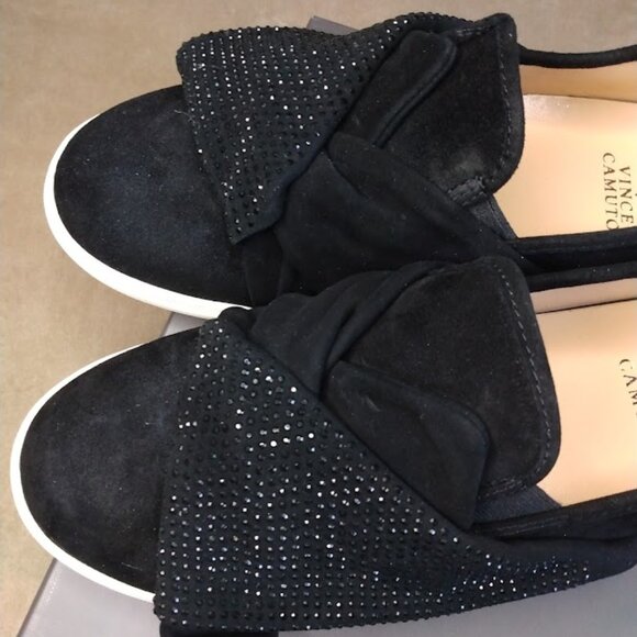 Vince Camuto Barita Black Suede Rhinestone Slip-On Sneakers 9.5 Wide Holiday - Picture 6 of 16
